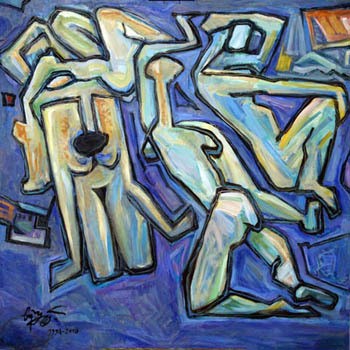 Bức tranh khỏa thân Vũ khúc vòng tròn, từng được Bùi Quang Ngọc vẽ đen trắng tặng người bạn là họa sĩ Lưu Công Nhân năm 1994.